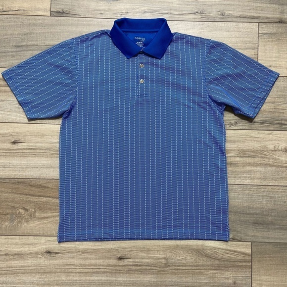 George Mens Short‎ Sleeve Golf Polo Shirt Size Medium Blue White Tan